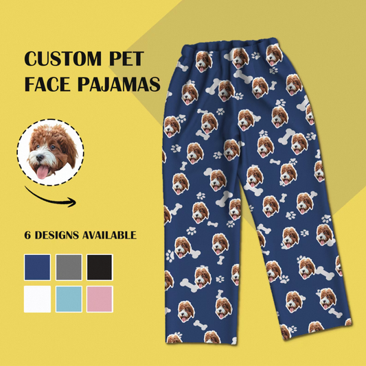Custom Pet Photo Pajama Pants for Women or Men-Personalized Dog Face copy Unisex Pajamas with Bone - Best Christmas/Birthday Gift for Family