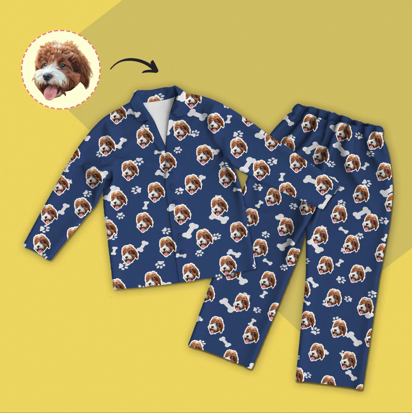 Custom Pet Photo Pajama Pants for Women or Men-Personalized Dog Face copy Unisex Pajamas with Bone - Best Christmas/Birthday Gift for Family