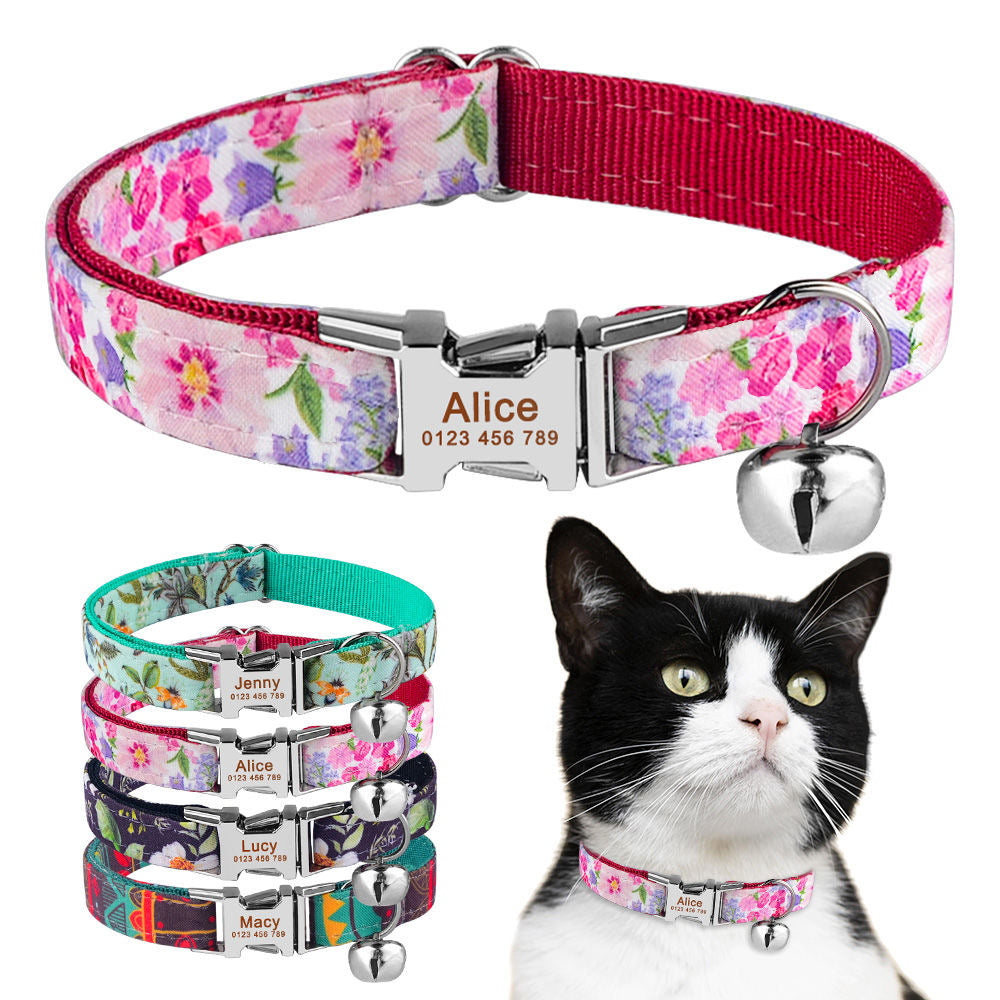 Personalised Cat Collar Engraved Name ID Tag Kitten Cup Puppy Collar with Bell